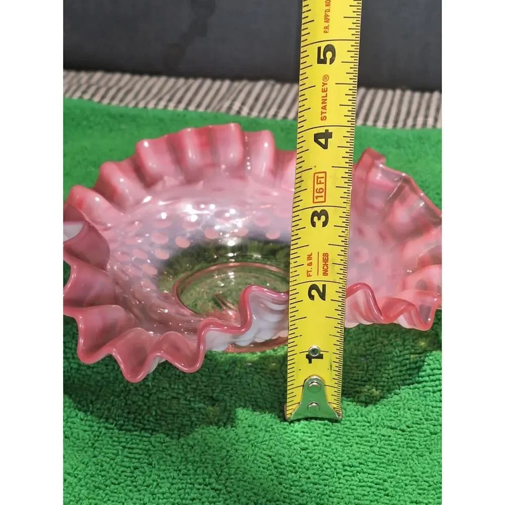 Fenton Pink Opalescent Hobnail Ruffled Bowl Bon Bon Candy Dish 6.5
